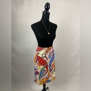 Pencil Skirt Talbots Size 8 Paisley Print White & Red